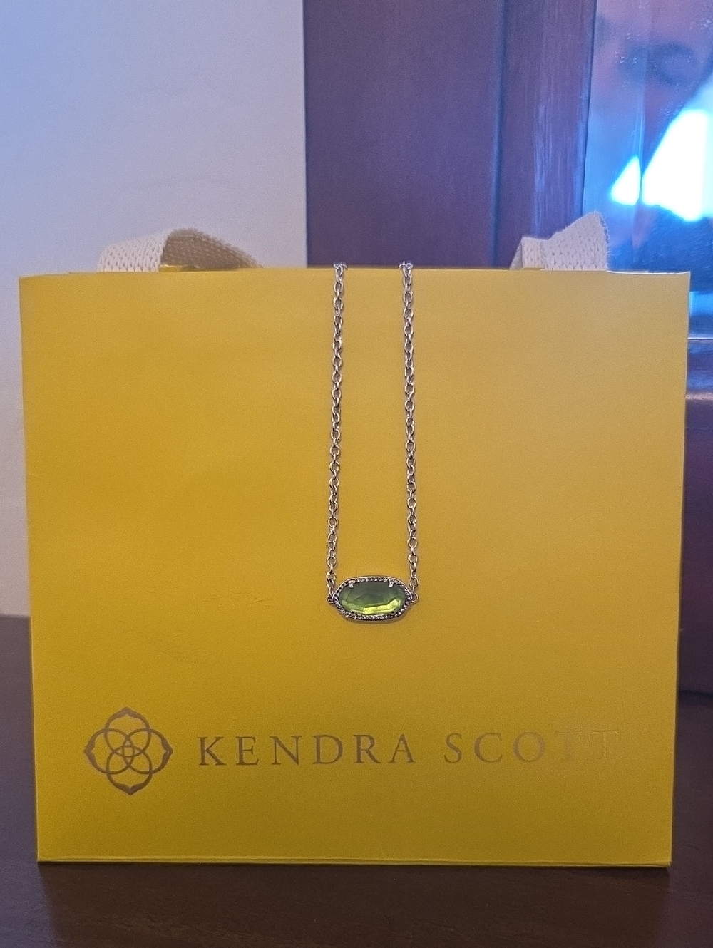 Kendra Scott Silver Bracelet with Lime Green Oval Stone